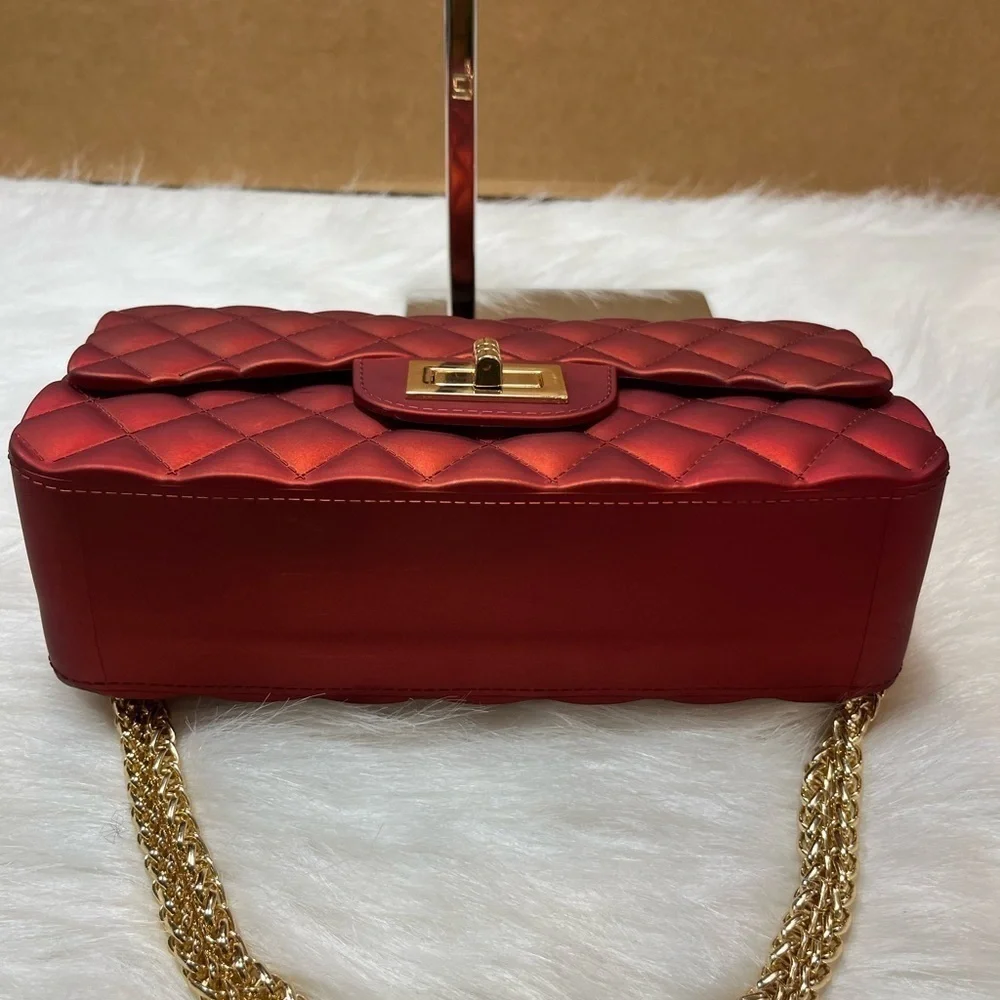 Jelly Box Fashion Crossbody Bag With Twist Lock Closure-Bold Red